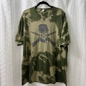 Jerzees Dri-Power Skull‎ Graphic T-Shirt Bleach Camo Print Tee 2XL